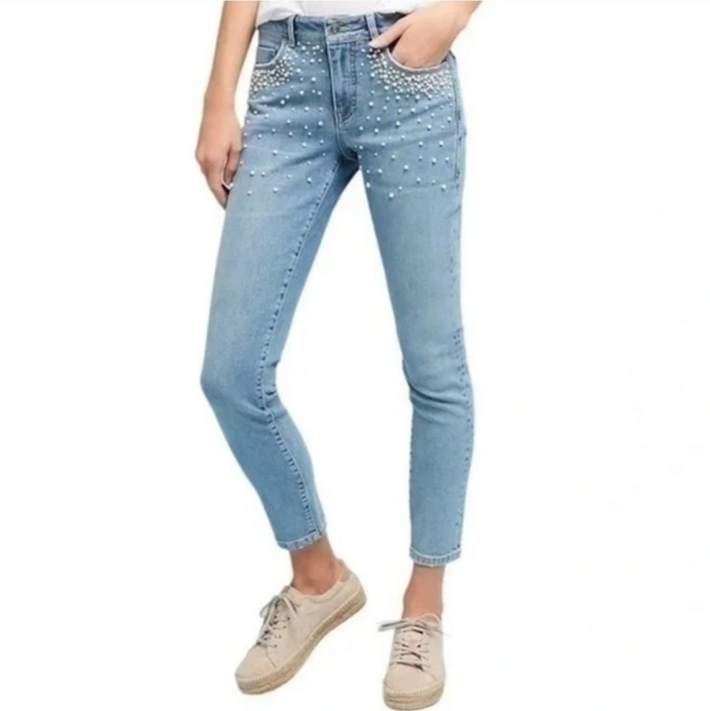 PILCRO & THE LETTER PRESS SCRIPT Mid Rise Pearl Studded Denim 28
